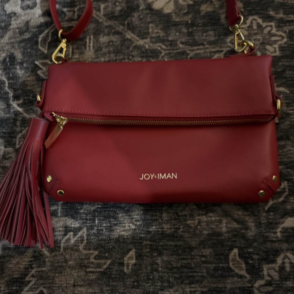 JOY & IMAN Tassel Chic Leather Crossbody with RFID, Raspberry - Picture 2 of 3